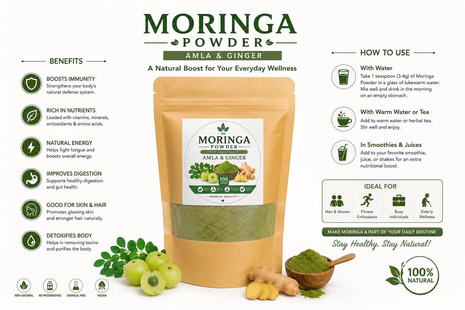 Praroh Moringa Powder with Amla & Ginger